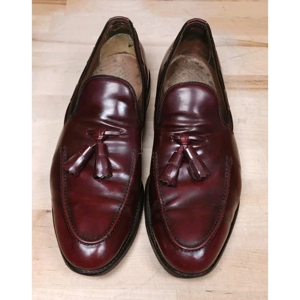 Allen Edmonds Saratoga Burgundy Leather Tassel Loafers Mens Shoes 11.5 A‎